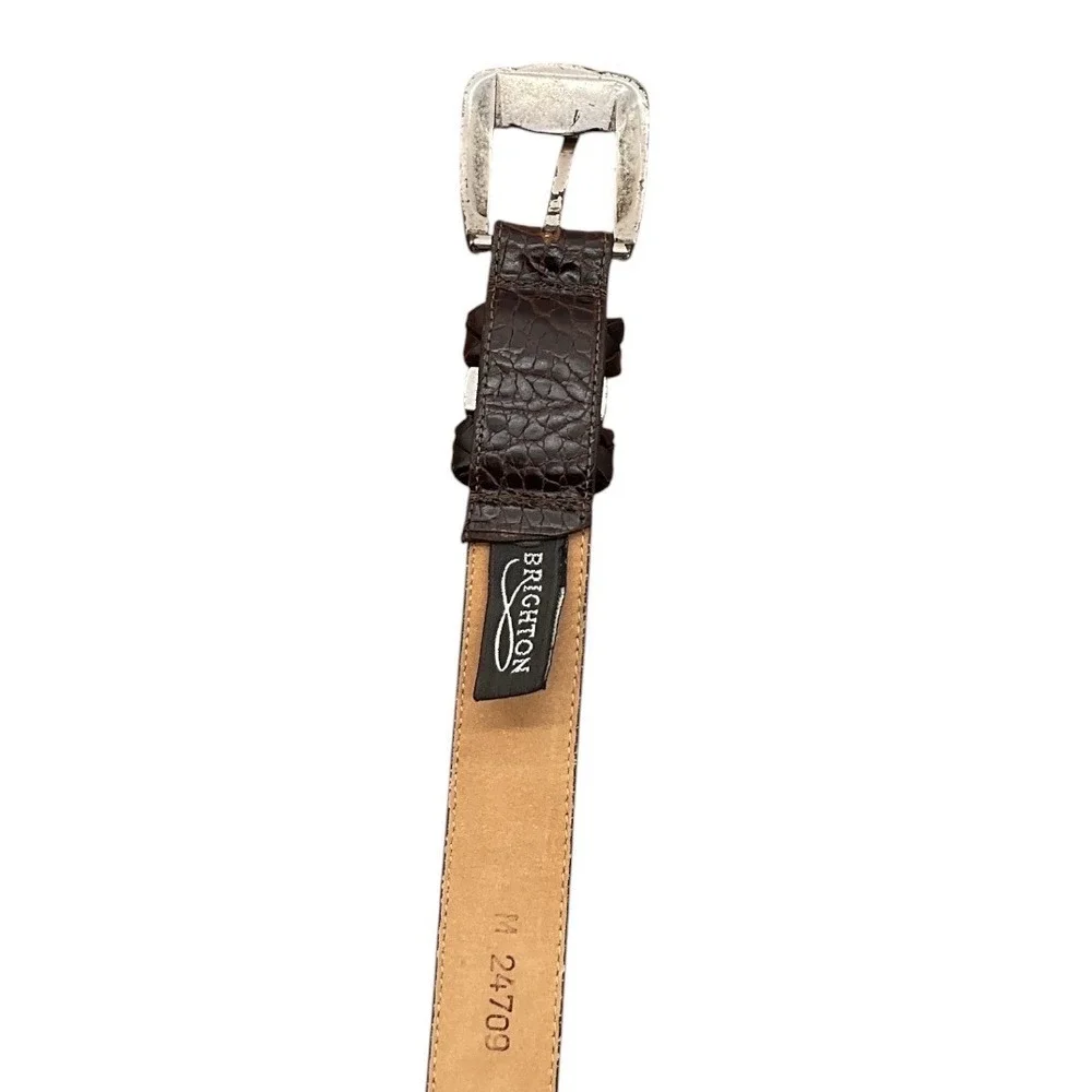 Brighton Womens Dark Brown Croc Embossed Leather Western Belt‎ Silver Buckle M
